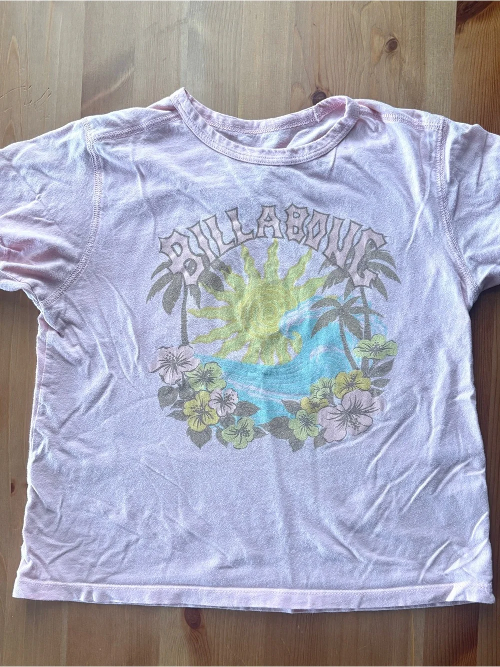 Girls Billabong Pink Tee with Sun, Wave & Floral Graphic